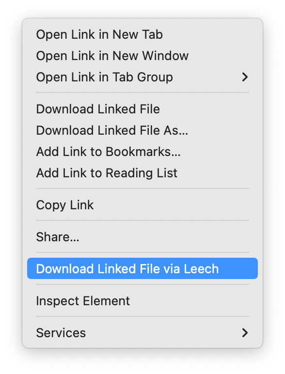 Leech entry in Safari's contextual menu