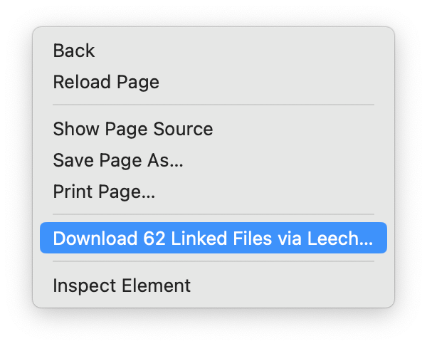 Leech's download all contextual menu in Safari