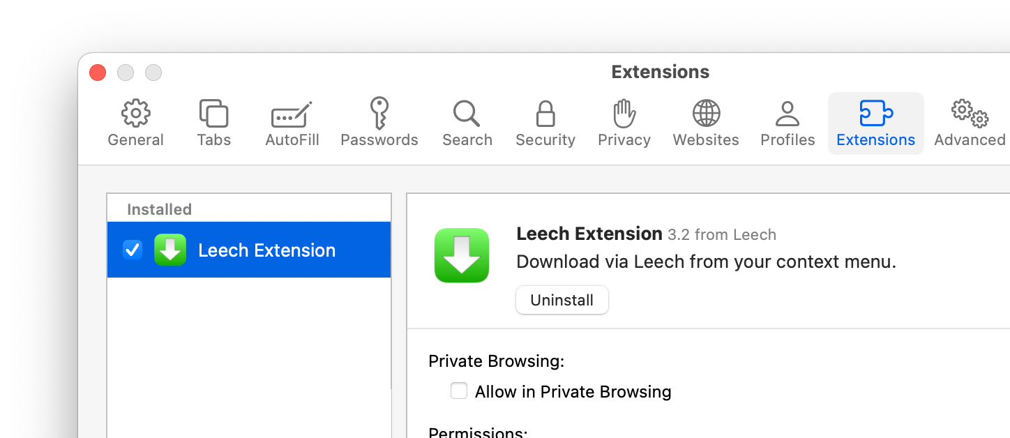 Enable Safari extension