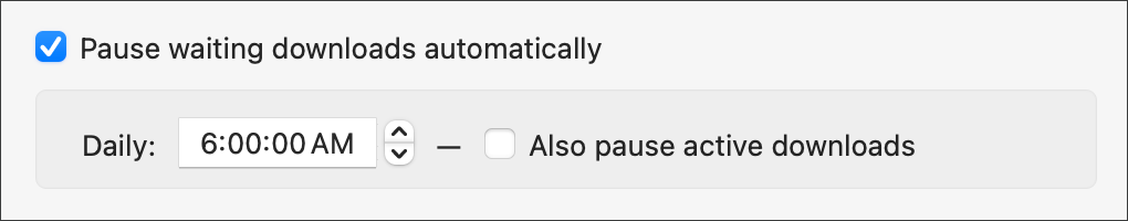 Enable auto-pause of downloads at a specified time