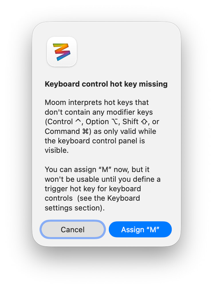 Single key shortcut warning