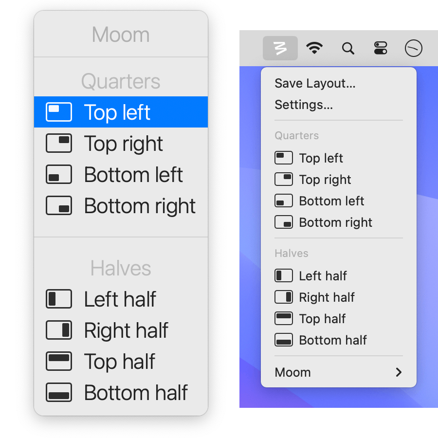 Menu header and separator