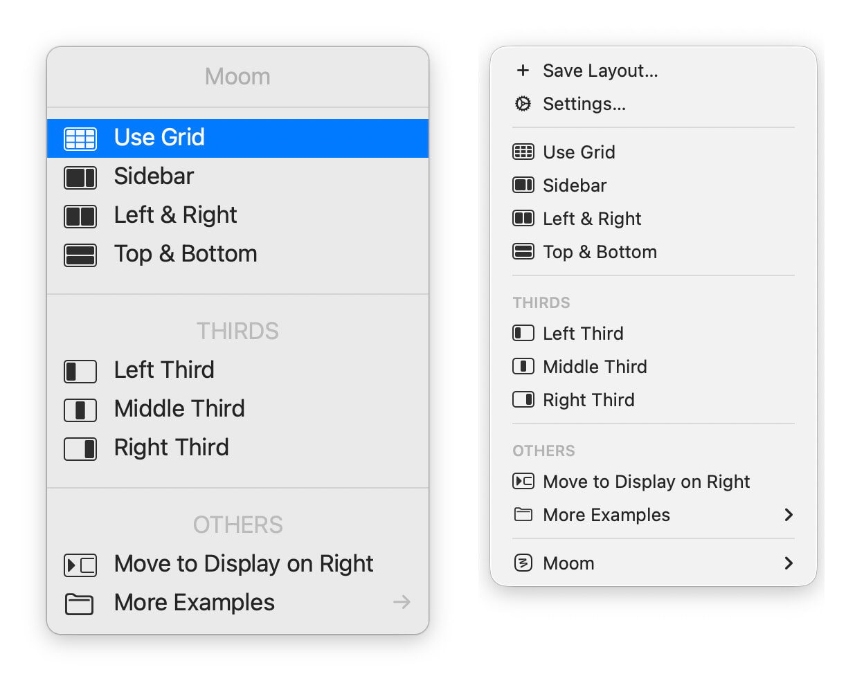 Menu header and separator