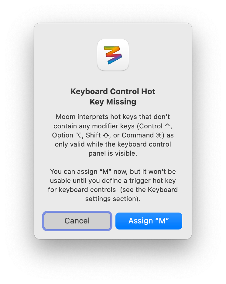 Single key shortcut warning