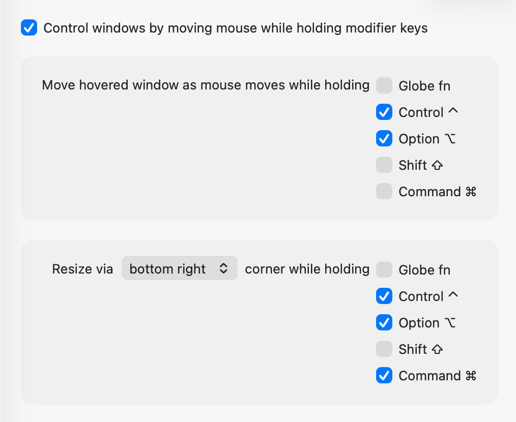 Hover settings