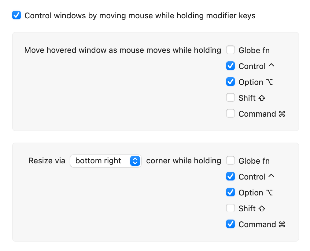 Hover settings