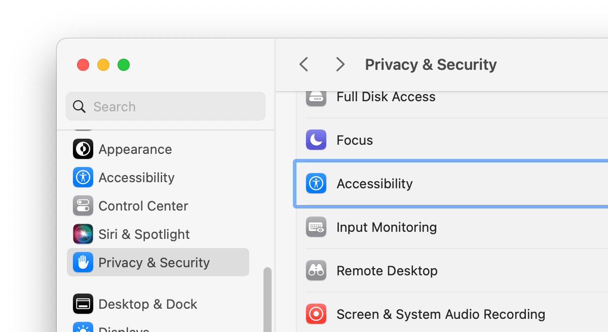 The Accessibility panel