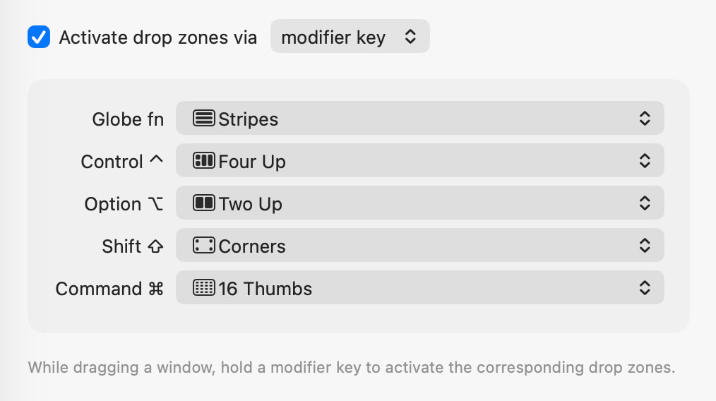 Modifier keys set up with saved layouts