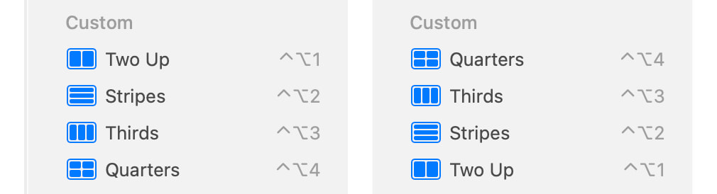 Two sets of the same layouts, reordered