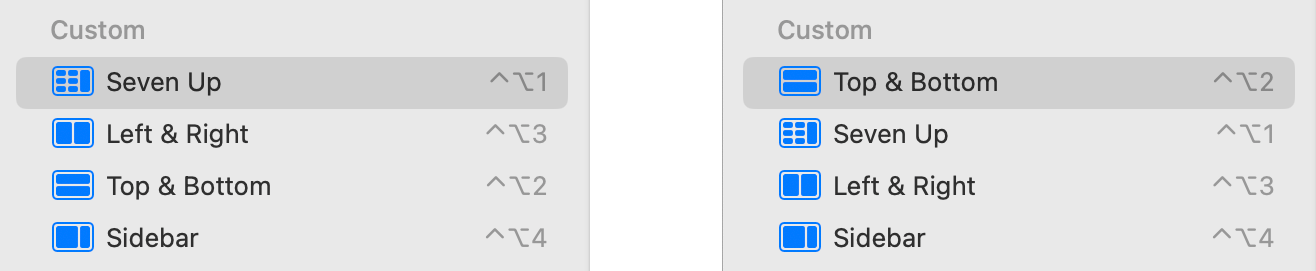 Two sets of the same layouts, reordered