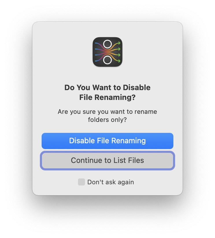 Warning when disabling files