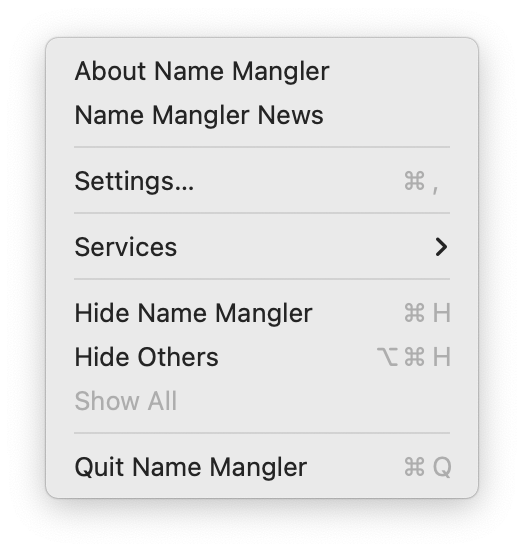 Name Mangler menu
