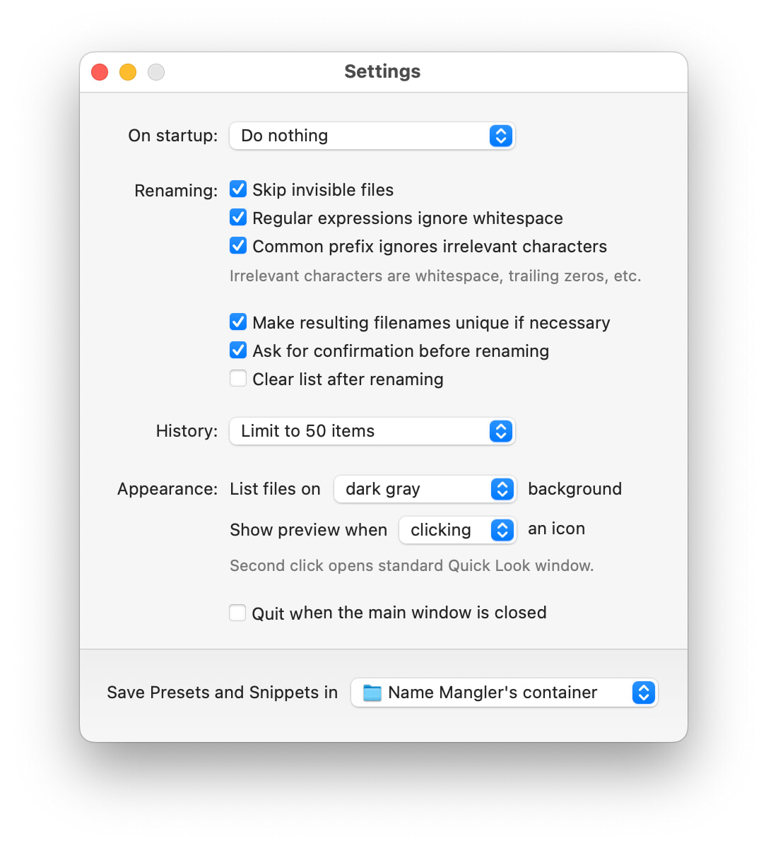 main Settings