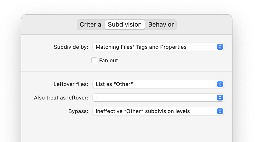 The Tags and Properties Subdivision panel