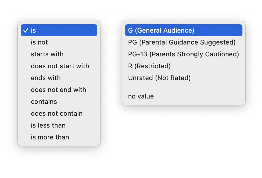 An example of options in a Smart Playlist