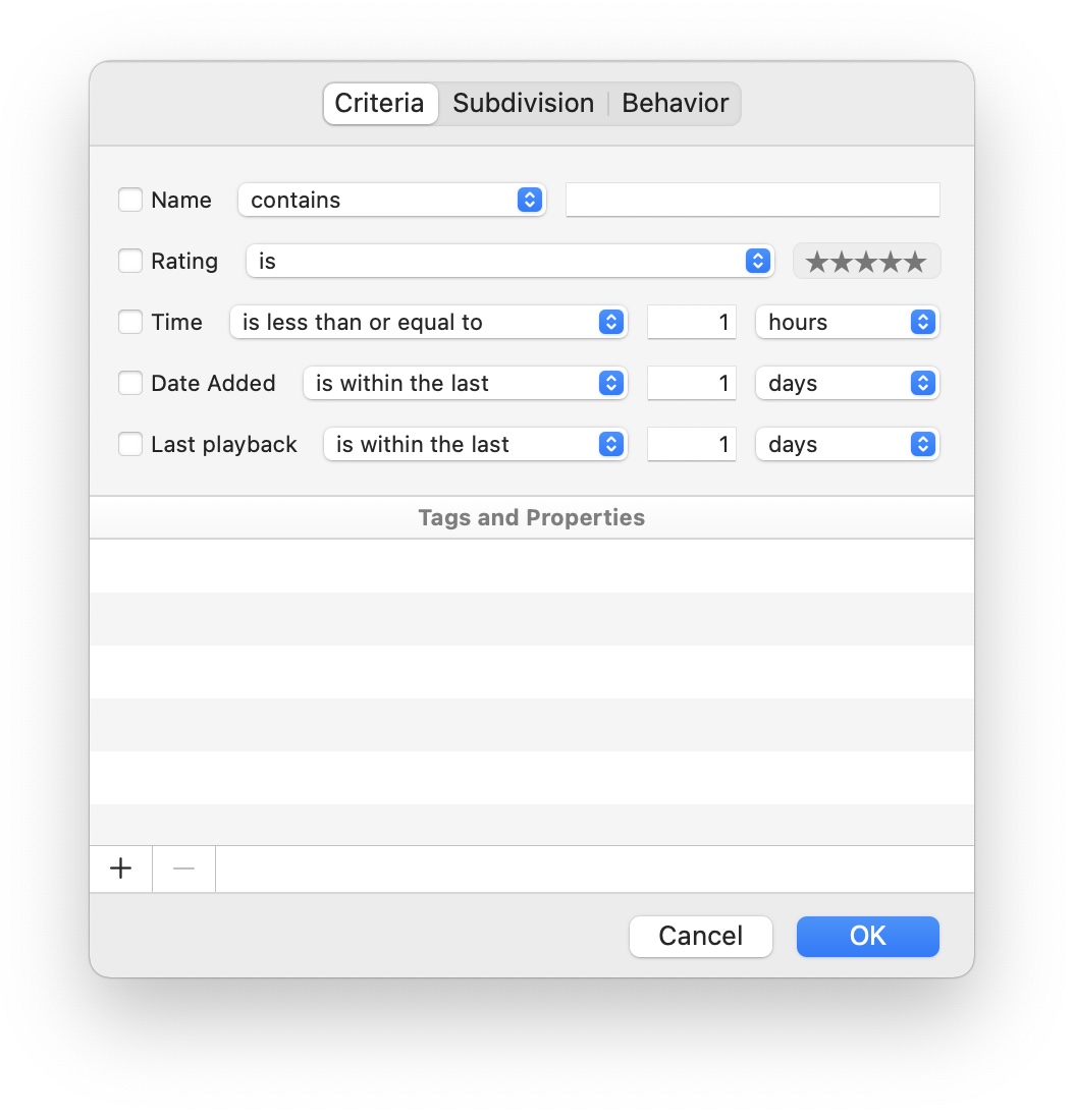 The Smart Playlist dialog