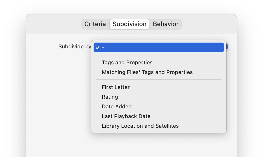The subdivision options menu