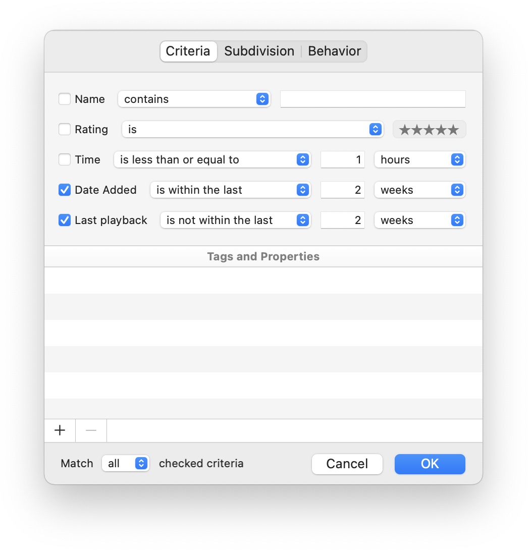 The Smart Playlist dialog