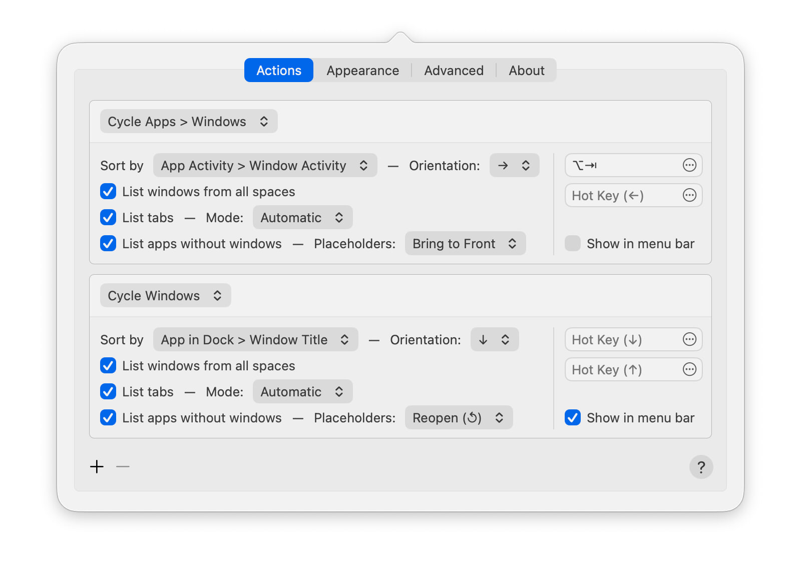 The Witch switcher panel