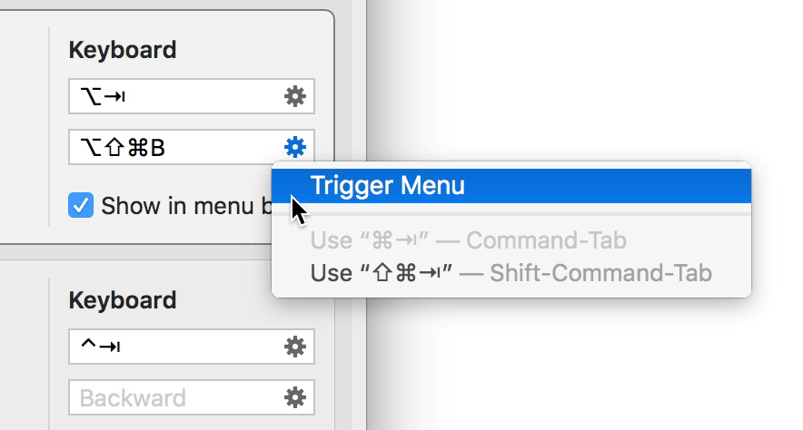 Trigger Menu shortcut