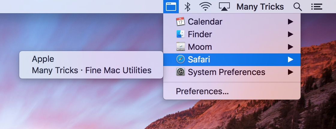 Witch via the menu bar